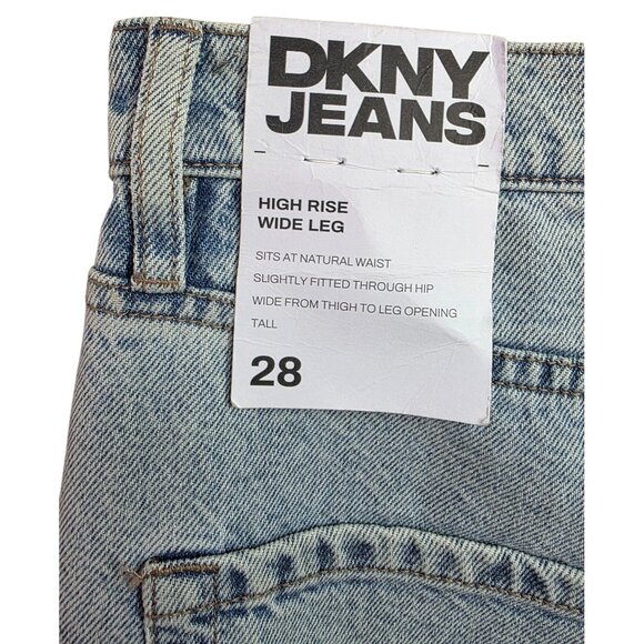 DKNY Jeans High Rise Wide Leg Silver Studded Denim Pants Sz 28 Light Wash NWT - Picture 2 of 11